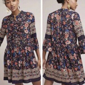 Anthropologie Eri + Ali Floral Tiffany Mini Dress